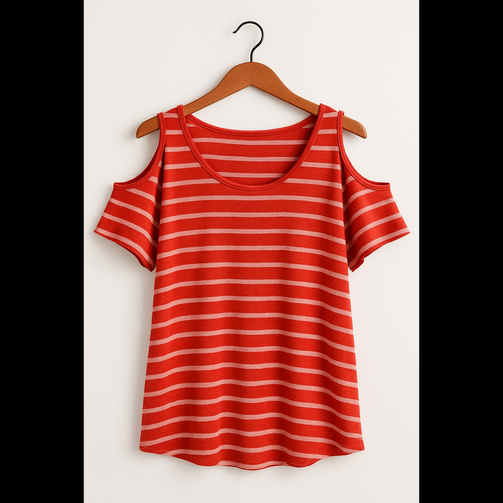 Tommy Bahama Coral and Cream Striped Cold-Shoulder Linen Top